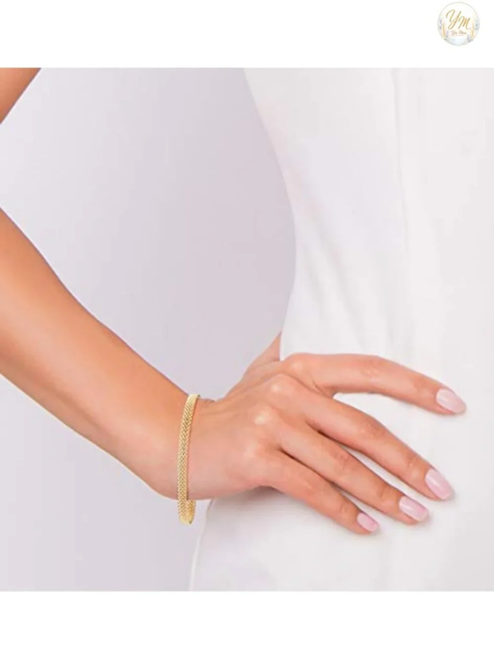 18K Gold Plated 925 Sterling Silver 5mm Mesh Link Bracelet Women Italy Jewelry